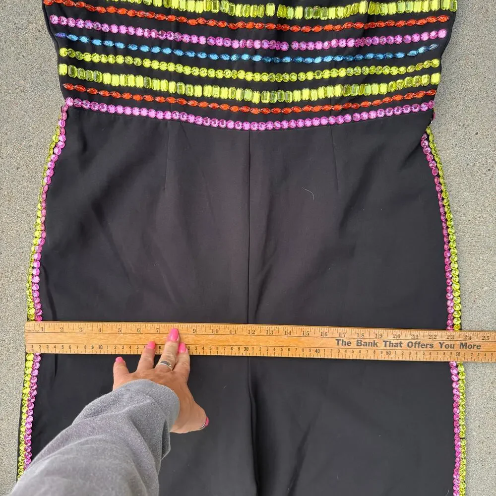 Nasty Gal Premium Black Multi Color Gem Hand Embellished Jumpsuit NWT US Size 14 - Picture 7 of 12